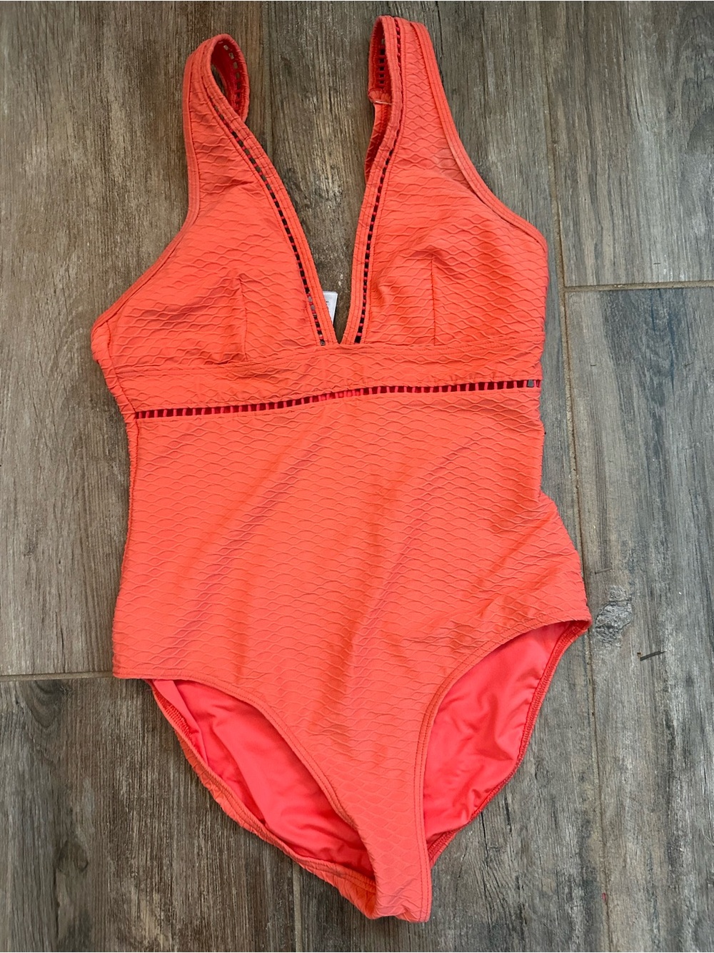 Women's Textured V-Neck One-Piece Swimsuit - Coral